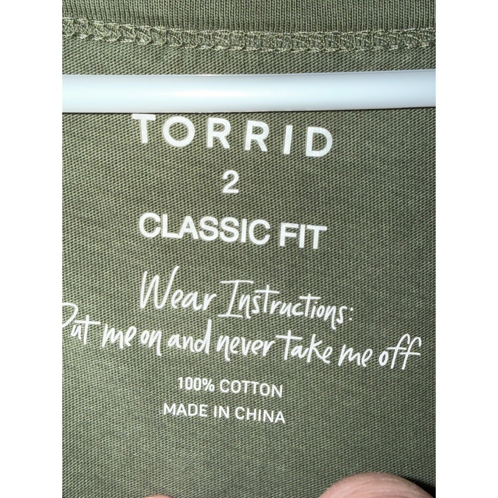 Torrid Classic Fit Olive Green Lace Up Grommet Long Sleeve Cotton Top Size 2X - Picture 2 of 5